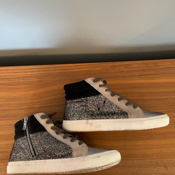 Steve Madden Leather Glitter Hightop Sneakers Size 8 - Picture 7 of 8